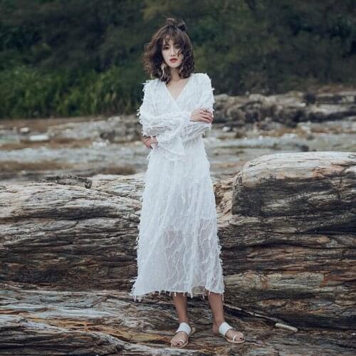 Summer Dress Hot Sale Zanzea Vadim Dress Seaside Resort Temperament Was Thin 2018 New Womens V Collar Feather Fringed Female