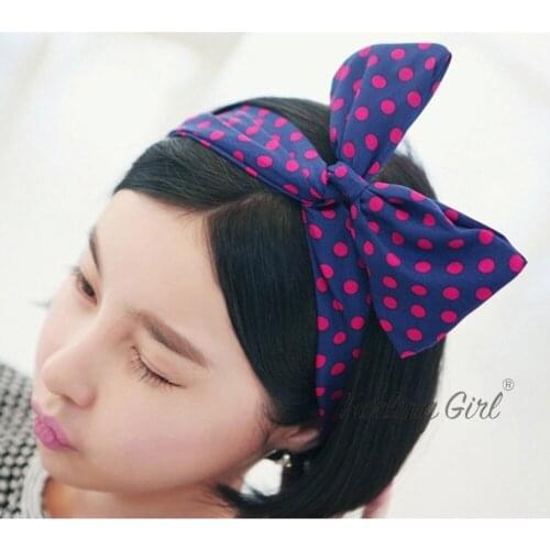 Furling Girl 1 PC Wire Bowknot Headband Polka Dots Printing Bow Bunny Ears Hair Wrap Headbands for Girl Hair Bands for Women