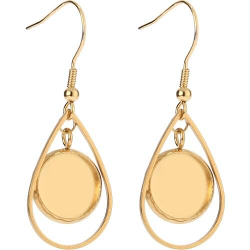 10pcs Teardrop Gold Plated Stainless Steel Earrings Bases Settings Earring Blank DIY Earring Kits 12mm Bezel Earring Tray