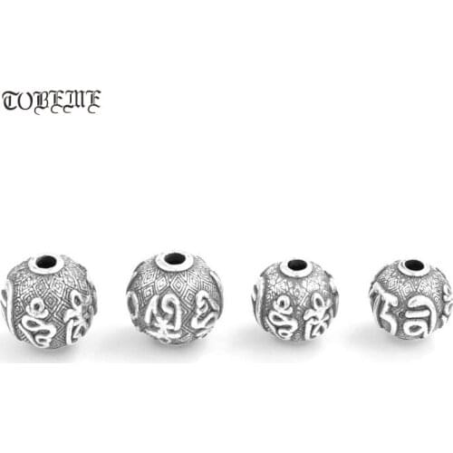 2pcs 100% 999 Silver Tibetan Loose beads tibetan Six Words Proverb beads Buddhist OM Mani Padme Hum Beads