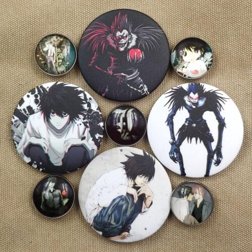 2 Pcses Hot Anime Death Note Icon L·Lawliet Killer Yagami Light Badge Time Gem Backpacks Brooch Female Girl Men Breastpin SWBJ-1