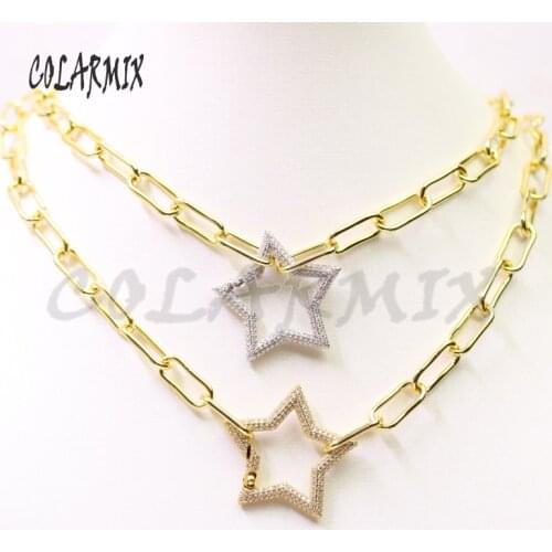 3Pcs Fashion Zircon star pendants necklace Link chain necklace jewelry accessories not fade metal jewelry for women 50958