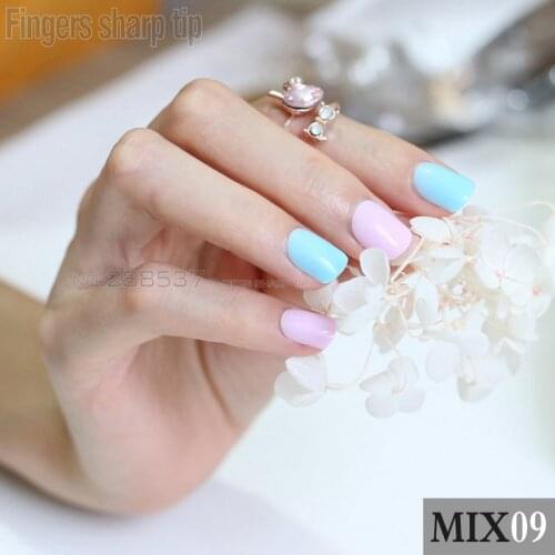 48pcs new Fashion Pink Blue Fake Nail Short Design Artificial Nail Manicure DIY mix and match MIX09