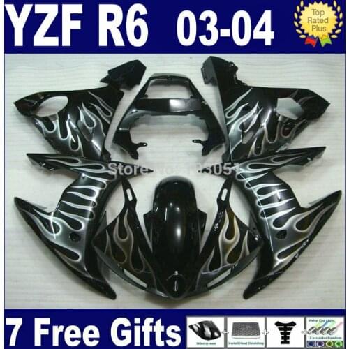 7 gifts Custom motorcycle fairing kits For Yamaha R6s 03 04 05 white flame black YZF R6 2003 2004 2005 bodywork Fairings kit