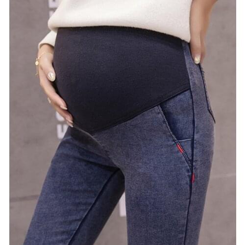 968# Washed Super Stretch Denim Maternity Pants Autumn Spring Skinny Pencil Jeans For Pregnant Women Pregnancy Belly Trousers