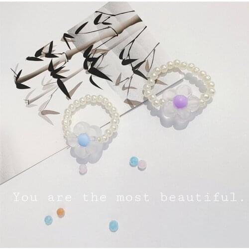 White Beaded Flower Transparent Wedding Bands Purple Frosted Resin Crystal Plant Ring Girl Party Intellectual Elegant Jewelry