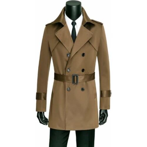 Free shipping spring autumn slim trench coat men overcoat long sleeve mens casual clothing business casaco masculino brown 89546