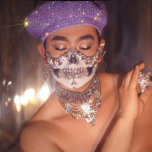 Shiny Party Rhinestone Masks Women Men Nightclub DJ Jazz Singer Crystal Face Decoration Stage Accessories Performance Adornment