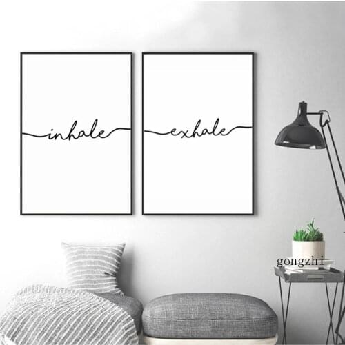 Black and White Exhale Inhale Letters Nordic Poster Minimalist Canvas Painting and Prints Wall Art Picture Kids Room Home Decor