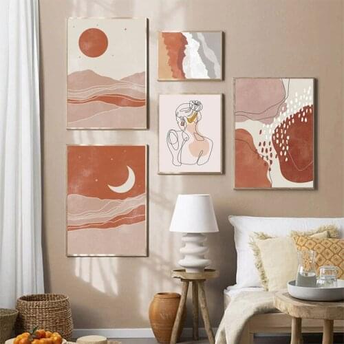 Room Decoration Abstract Boho Art Vintage Poster Moon Sun Sexy Woman Modern Print Minimal Landscape Wall Painting Picture Living