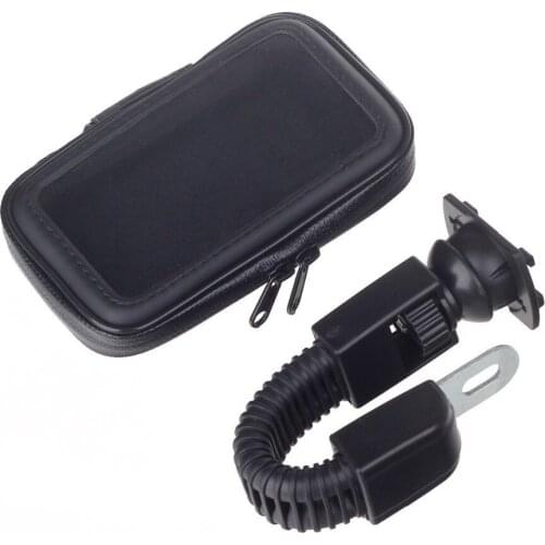 Motorcycle ATV Phone Mount Holder Scooter Mirror Rear View Stand with Water Resistance Zipper Case Pouch for Mobile Phones