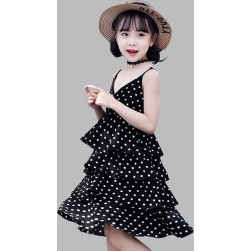 Girls dress sleeveless polka dot beach dress girls casual style children party dress girls children girls clothes 6 8 10 12 14