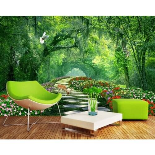 Beibehang Custom wallpaper mural nature scenery woods park green road deer flowers 3d landscape wall wallpaper for living room