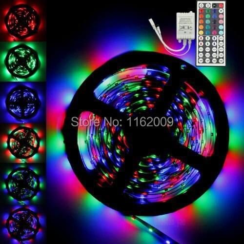 5M/roll 300 LED RGB SMD 3528 Flexible non Waterproof led Strip light with44key IR Remote and 2A 12V adapter for home decoration
