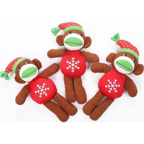 Pet Toy Christmas Snowflake Little Monkey Model Dog Toy Plush Vocal Molar Tooth-Resistant Toy Pet Supplies,Q310