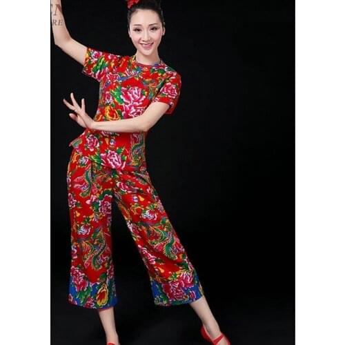 Chinese folk dance clothing pant suits costumes drum fan dance wear outfit performance Chinese dance costumes FF1140