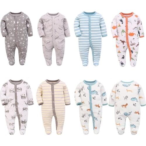 2020 Newborn Baby Girl Clothes Long Sleeve Organic Cotton Infant Jumpsuit Baby Romper Kids Clothes Unisex-Baby Wrap Feet Onesies