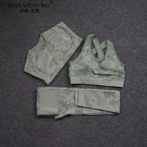 Women Gym Yoga Set Clothes 2 Piece Sports Camouflage Bra and Leggings Jogging Seamless Workout Sports Tights Fitness Sports Suit