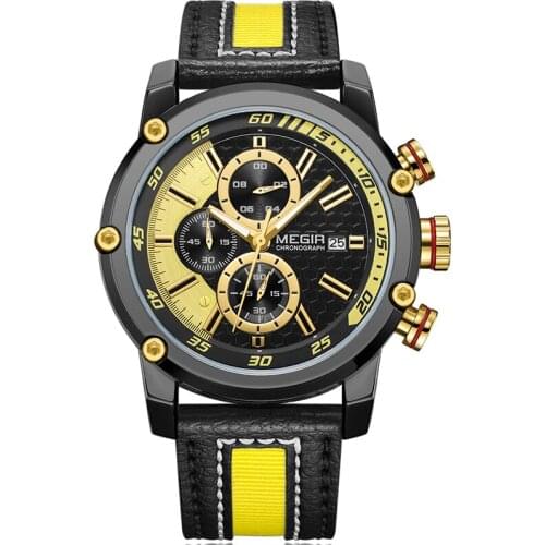 MEGIR Mens Watches Top Brand Luxury Waterproof 24 hour Date Quartz Watch Man Leather Sport Wrist Watch Men Waterproof Clock