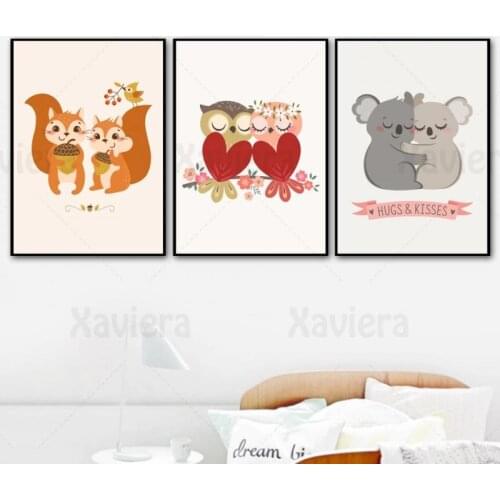 Cartoon Cute Animal Canvas Painting Squirrel Koala Owl Wall Picture Nordic Posters and Prints Nursery Couple Room Decor Wall Art