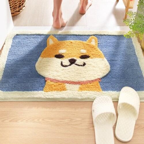 Cartoon Shiba Inu Animal Dog Door Mat Carpet Imitation Cashmere Mats Home Bathroom Balcony Doorway Mat Absorbent Non-slip Gift