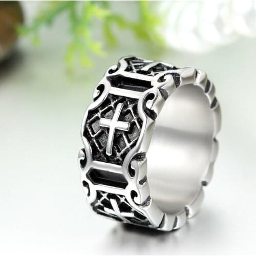 BONISKISS New Arrival Vintage Punk Cross Ring Men Accessories Stainless Steel Male Rings Anillo Hombre Bijoux Rock Rap Gift