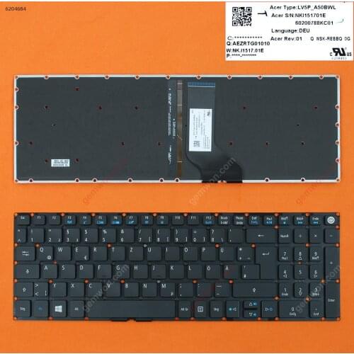 German QWERTZ Replacement New / Keyboard for Acer Aspire E5-722 E5-772 V3-574G E5-573T E5-573 E5-573G BLACK With Backlit