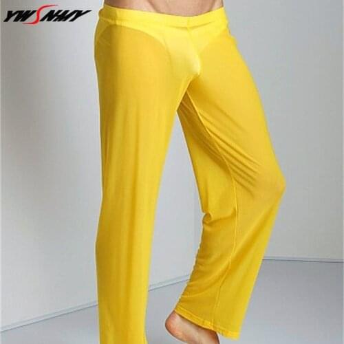 2020 New Male pajama pants male home transparent gay trousers length trousers Nylon ultra-thin gauze sexy trousers Pants