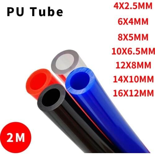 2 Meter Gas Pneumatic Tubing hose Pu Pipe 4x2.5 6x4 8x5 10x6.5 12x8 14x10 16x12mm Air Tube Compressor Hose