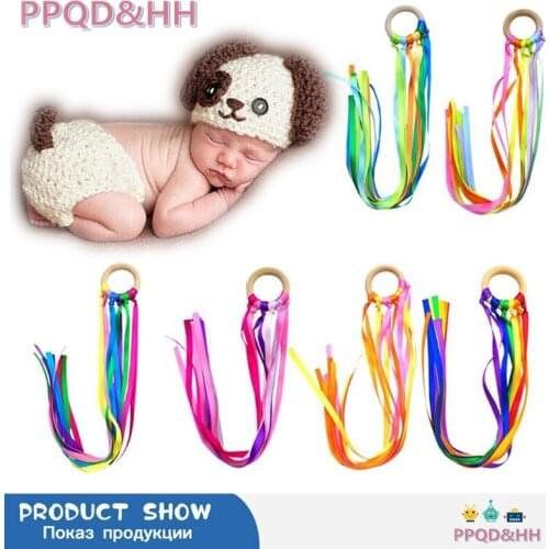 Rainbow Natural Wooden Ribbon Ring Waldorf Toys Baby Newborn Teether Montessori Sensory Toys Shower Gift