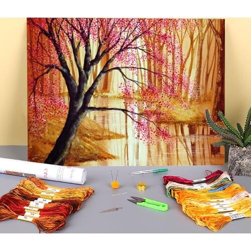 Natural Scenery Entrancement Printed Water-Soluble Canvas 11CT Cross-Stitch Full Kit Embroidery DMC Threads Wholesale