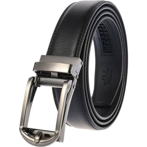 Men Belt with Clilck Buckle Open Automatic Buckle Slide Ratchet Strap Width 3.1cm Male Waist Belts Best Gifts for Business Jeans
