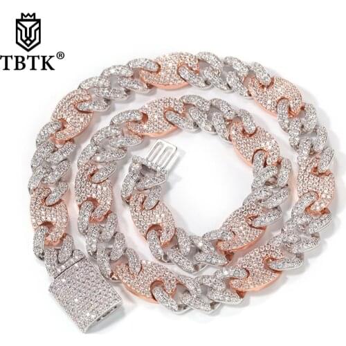 TBTK Hip Hop Cuban Chain 12mm Iced Out Cubic Zircon Prong Miami Link Bling Necklace Fashion Rock Punk Jewelry Gift