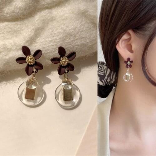 Vintage Acrylic Zircon Flower Petal Pendant Drop Earrings for Women Girls Teens Cute Ear Jewelry Earrings 2021 Trend New Arrival