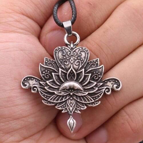 Vintage Mandala Lotus Flower Pendant Necklaces For Women Charm Leather Chain Amulet India om Yoga Flower Jewelry