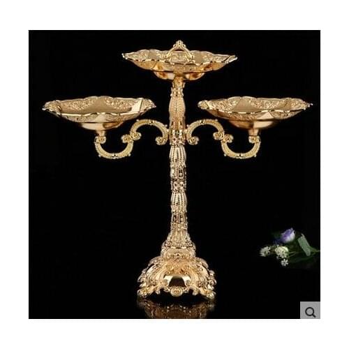 Height 41cm metal gold plated metal candle holder with 3 paltes for wedding decoration home decoration ZT015