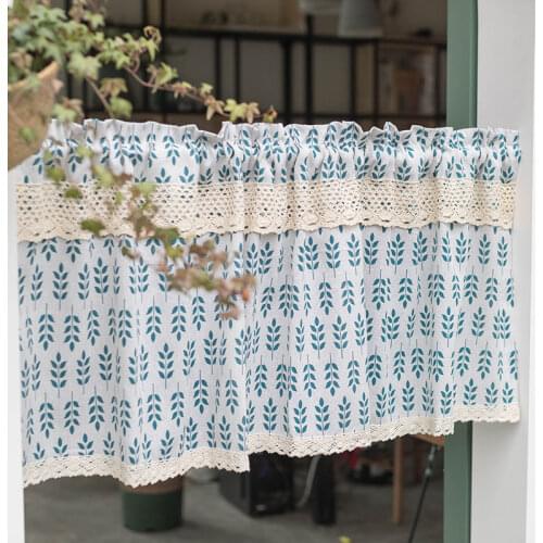 Curtain 140x80 Cotton Linen Curtain Kitchen Cafe Lace Tube Curtain Printed Living room Short Curtain Decorative Drapes