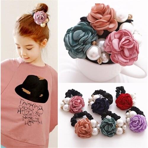 Women Hair Rope Ring Party Gift Handcraft Flower Pearl Elastic Rubber Bands Ponytail Holder Hairbands Headwear Accessories