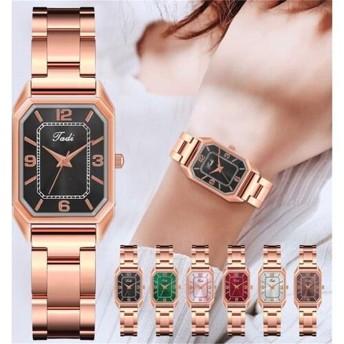 Tadi Brand Women Rectangle Rose Gold Stainless Steel Luxury Watches Simple Dial Quartz Watches Gift Clock Relogio Feminino