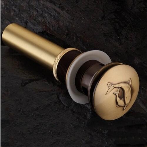 1PC Carving Dolphin Artistic Bathroom Sink Lavatory Lav Vessel Antique Brass Pop Up Drain With/Without Overflow Turn Over Drain