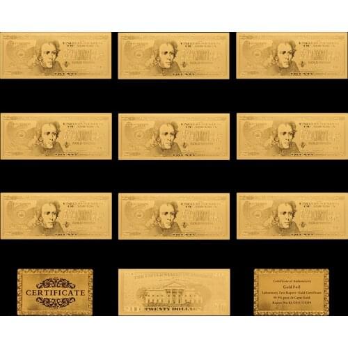 10PCS/Lots Colorful American World Currency 20 Dollar Money Gold Foil Paper Banknote Collections Souvenir With Free Shipping