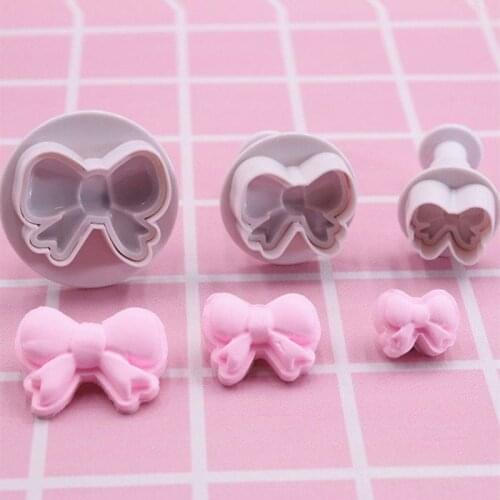 3pcs/set DIY Bow Knot Ties Bakeware Cookie Plunger Cutter Molds Embossed Stamp for Fondant Cake Biscuit Decorating Tool