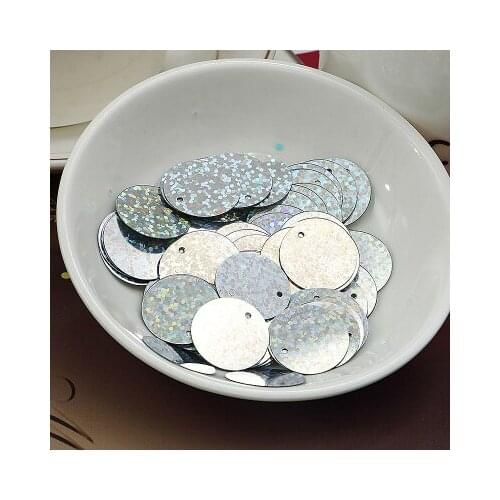 360pcs Large Round Sequins 20mm PVC Sequin Flat Round Paillette Hologram Decoration With Side Hole Laser Silver Confetti