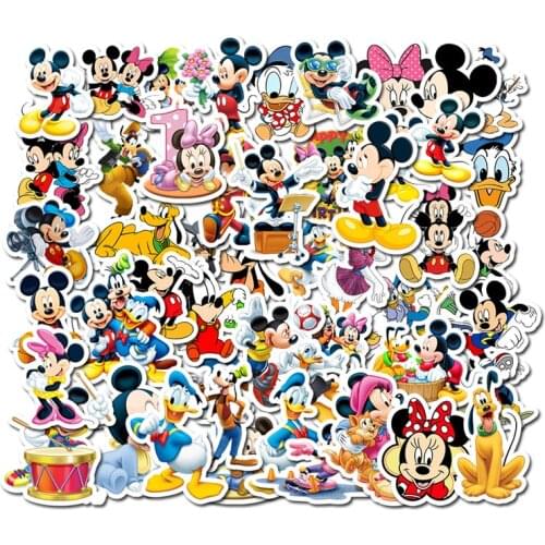 50 PCS Disney Mickey Mouse Sticker no repeating cartoon childrens stickers pull bar box guitar personalized graffiti stickers