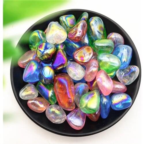 50g Natural Crystal Rainbow Colorful Electroplated Titanium Aura Quartz Crystal Tumbled Stones Crystal Stones Healing Gemstone