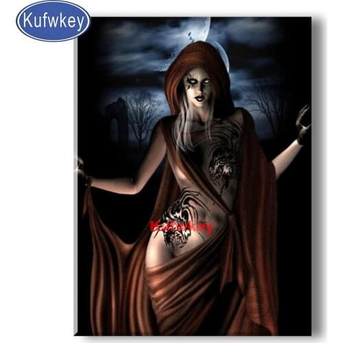5d Diy Diamond Painting Gothic Tattoo Domineering Woman Handicraft Diamond Embroidery Portrait Darkness With Lady Creativity Gif