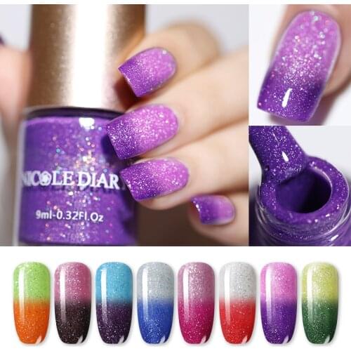 NICOLE DIARY Thermal Nail Polish Glitter Temperature Color Changing Water-based Varnish Shinny Shimmer Nail varnish