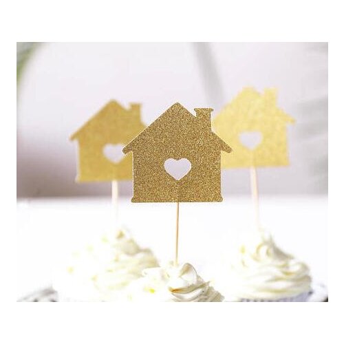 Glitter New House Housewarming Birthday Cupcake Toppers baptism House Moving Party Decor food treats toothpicks