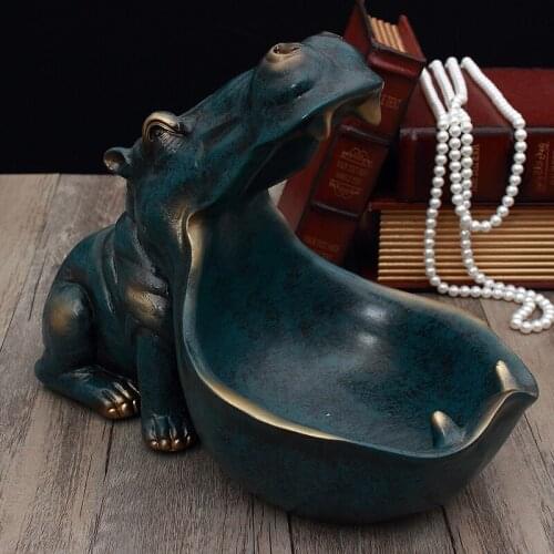 Dinosaur Hippopotamus Statue Home Decoration European style Resin Artware Sculpture Statue Decor Key Desktop Storage Tool GY10