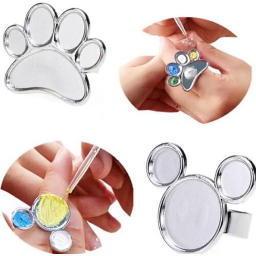 Nail Art Mini Metal Finger Ring Palette Mixing Acrylic Gel Polish Drawing Color Painting Dish Glue Palettes Tools Nail Supplies